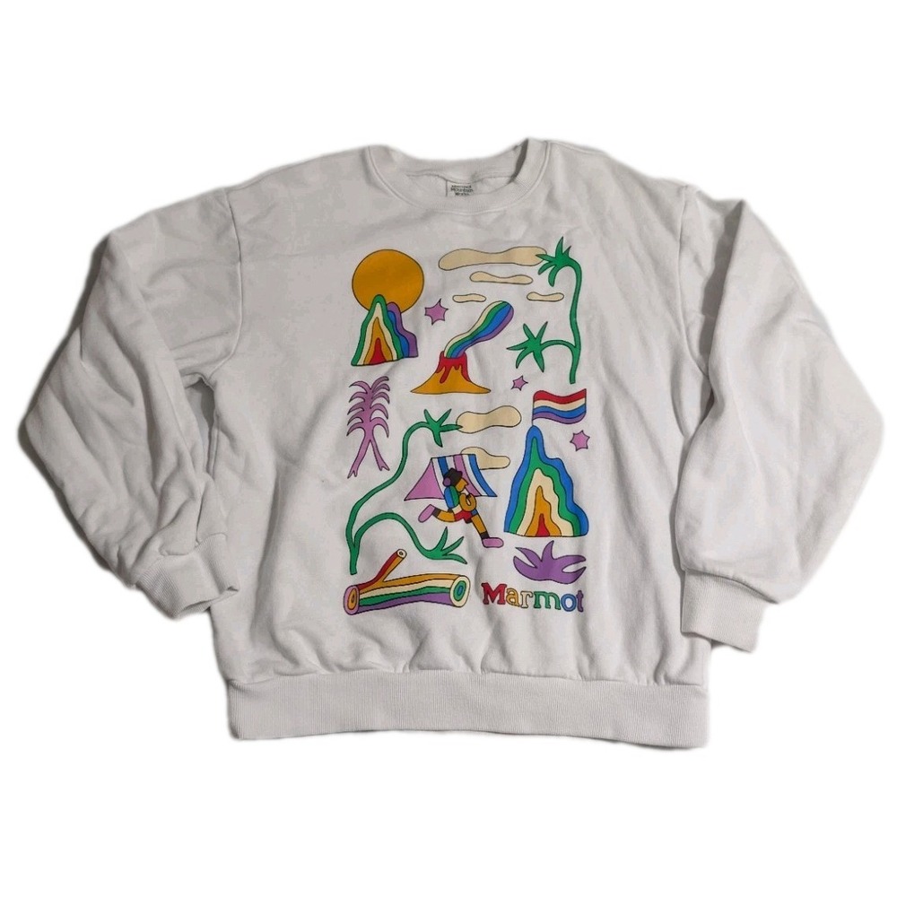 Marmot Pride Sweatshirt White Crewneck Rainbow Graphic Unisex Small